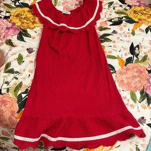 Marysia Bumby cover up- red with white piping. Small hole on bottom of dress